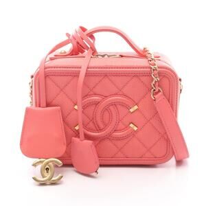Chanel CC Figley Vanity Bag Shoulder Leather Grained Calfskin Pink